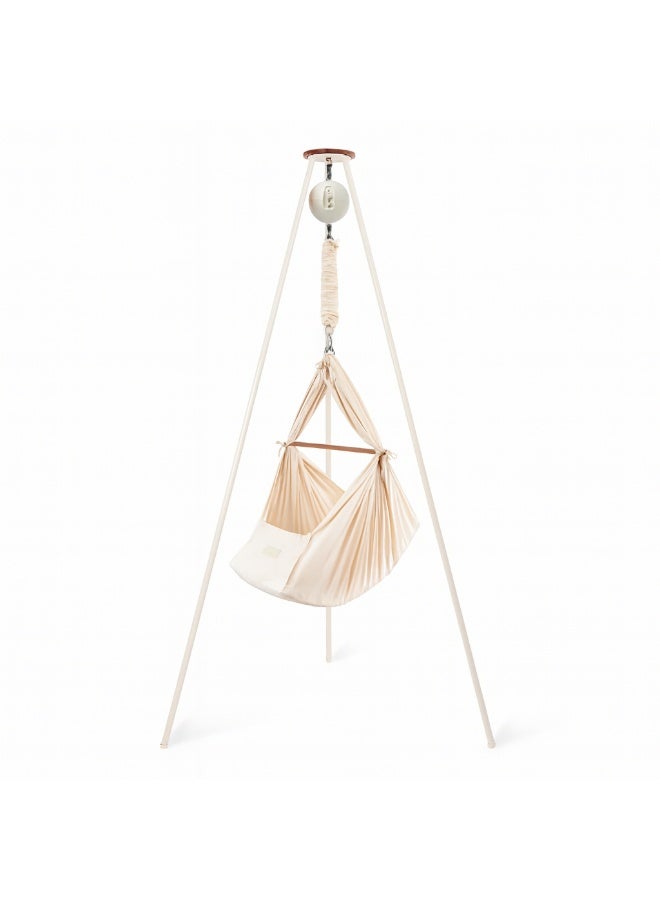Moonboon Classic Baby Sleep Bundle - Organic Sleep System Hammock | Includes Bluetooth Motor & Tripod Stand | Danish Design for Better Baby Sleep (Nature, White Tripod) - Image 1